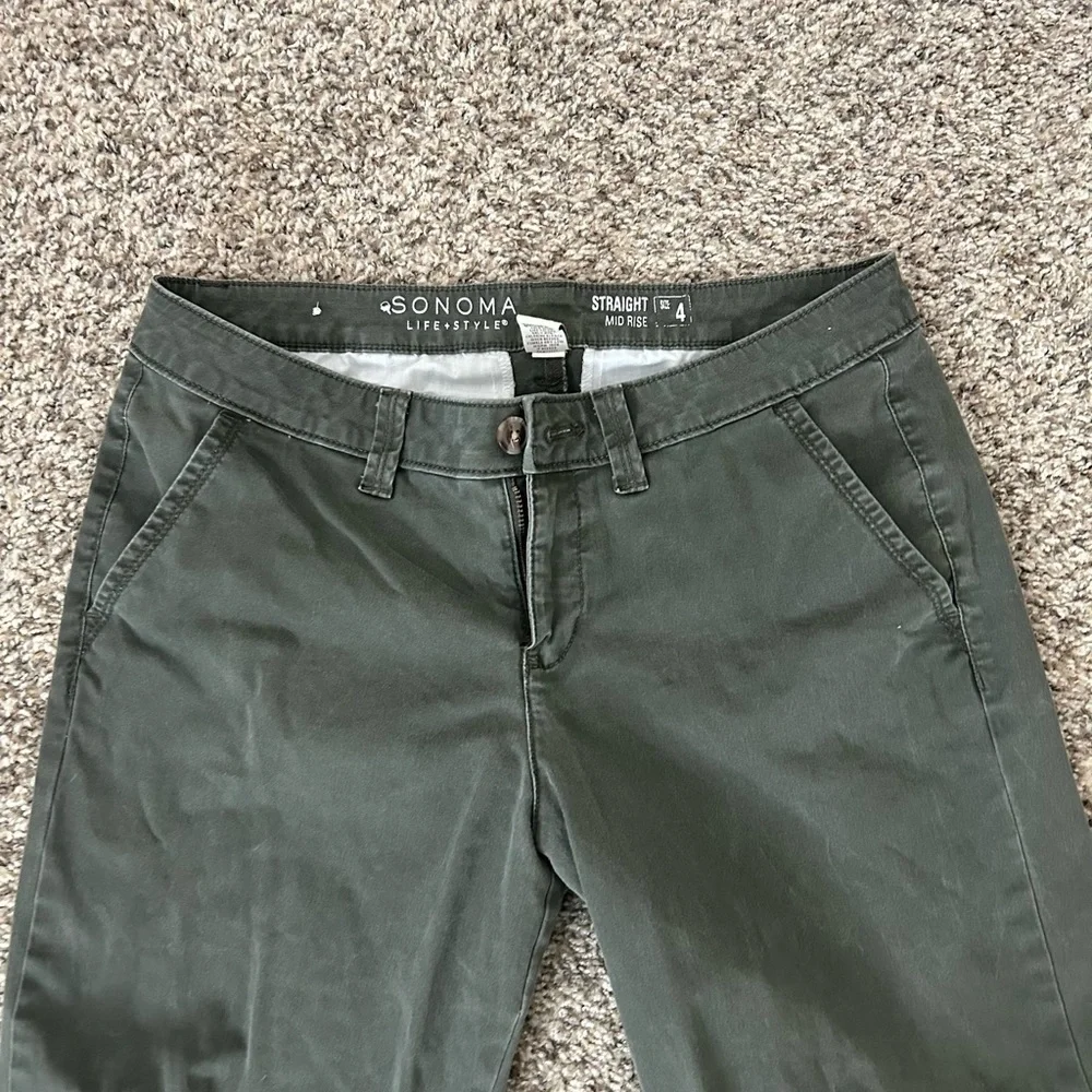 Sonoma Life & Style Straight Mid Rise Olive Green Pants Size 4 - Picture 2 of 4